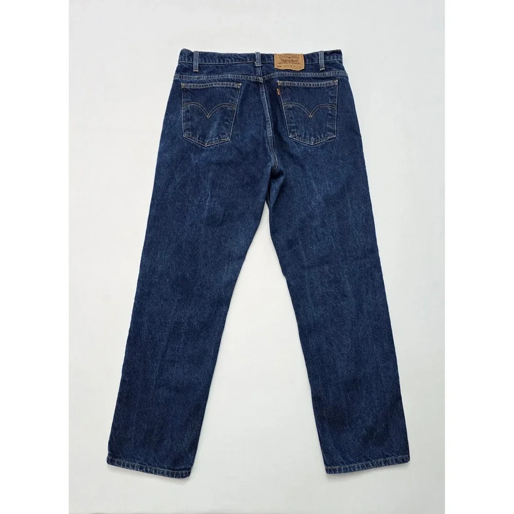 Levis 505 Mens Orange‎ Tab Regular Fit Straight Leg Dark Wash Jeans W38 L30